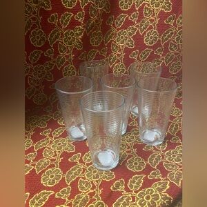 Clear Textured Drinking Glasses – Modern Stripe Design , set of 6